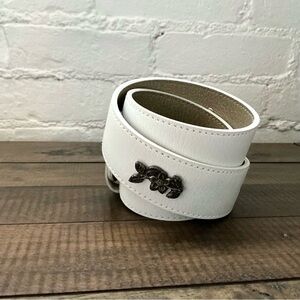 Vintage White Genuine Leather Belt Flower Studs Boho Western Festival Hippie 90s